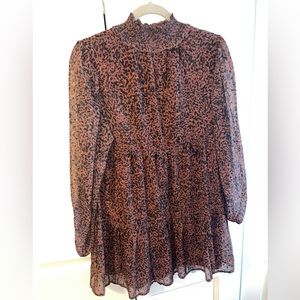 Cheetah print high neck long sleeve baby doll dress